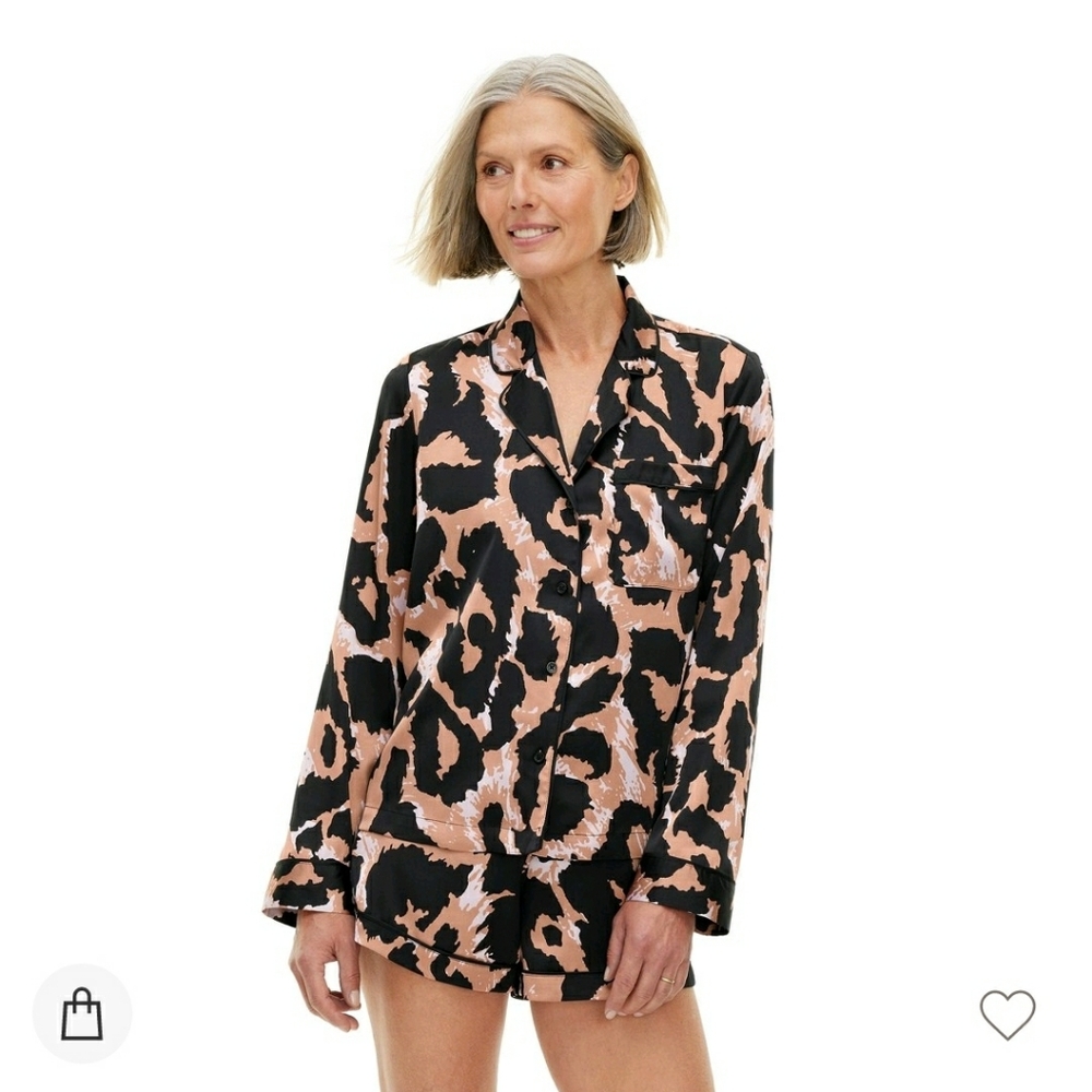 DVF for Target 2pc Long Sleeve Notch Collar Top & Shorts Leopard Pajamas…